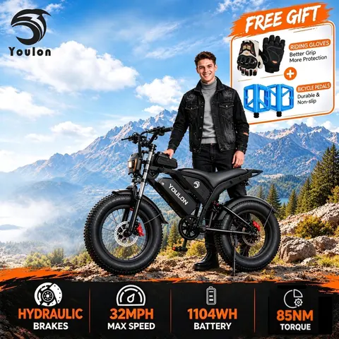YOULON Adult All-Terrain Electric Bike - 1500W Peak, 30MPH, 48V 23Ah Easy-Remove Battery, 20"×4" Fat Tires, Alloy Full Suspension, Anti-Skid Dual Hydraulic Brakes, 7-Speed Shimano, 33 lbs Rear, 330lbs Load Cap, Lights for Daily Commuting & Off-Road