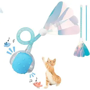 Interactive Cat Toys Ball for Indoor Cats, Automatic Agile Rolling Cat Ball with Elastic Mesh Tail, Bird Chirping & Motion Activated, 2 Tail Accessories, Kitten Toy for Bored (Blue)