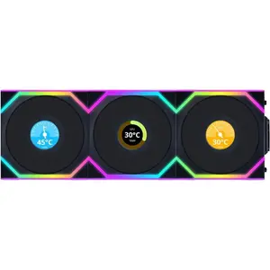 Lian-Li  120 mm Uni Fan SL 2.4GHz Wireless 1.6 in. LCD RGB Fan, Black