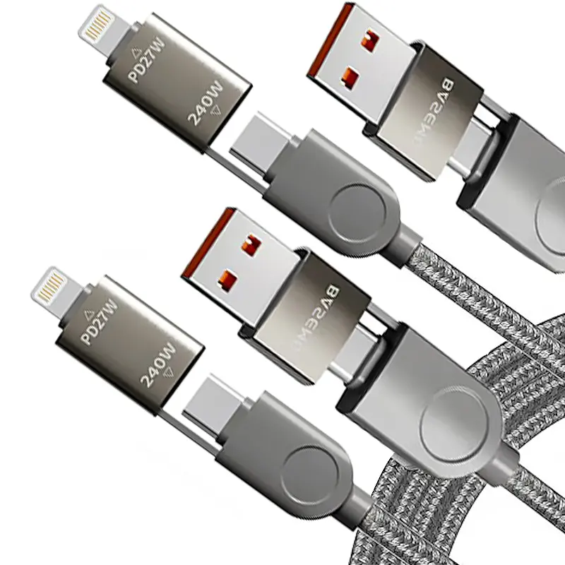 240W 4-in-1 Magnetic Self-Winding Super Fast Charger - USB-C/Lightning Cable Adapter, Type C Charging Solution for Smartphones, Cellphones
