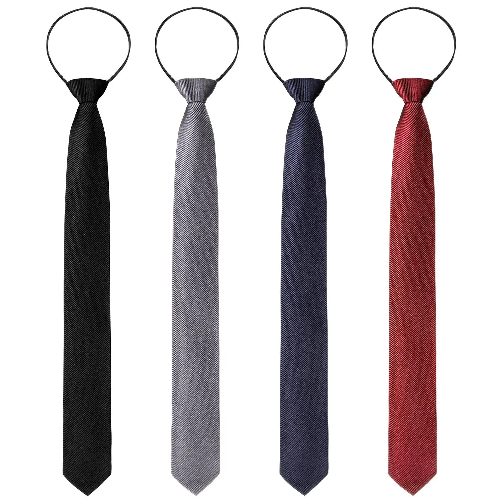 【Summervibes】4 Pcs Zipper Ties for Men, Adjustable Pre-tied Neckties Set, Silk-Like Slim Skinny Zip Up Ties, Perfect Windsor Knot Fast Necktie for Office, Business, School, Wedding, Gift Pack