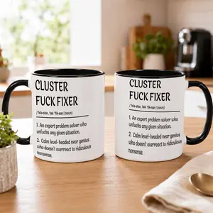 Cluster Fuck Fixer Ceramic Mug, 11oz/15oz, Funny Definition Quote Print, Durable Dishwasher Washable Drink Cup, Gift for Office Desk Coworkers