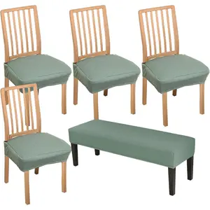 Waterproof 4pcs Dining Chairs Seat Covers with Soft Bench Chair Cover Stretch Chair Slipcover Washable Seat Cushion Slipcover Protector for Hotel Banquet Wedding,Green