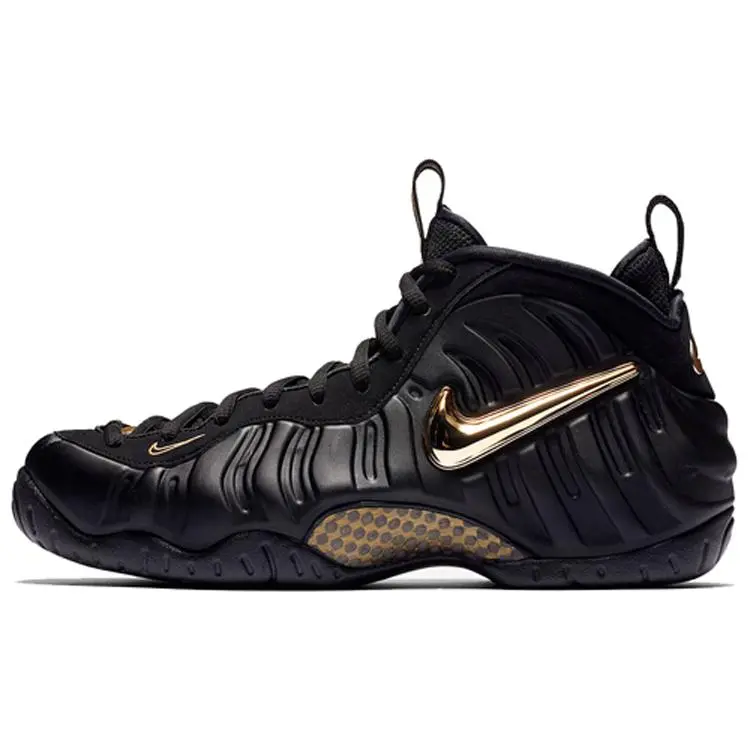Nike Air Foamposite Pro Black Metallic Gold' Retro Breathable Mid Top Basketball Shoes Men's 624041-009