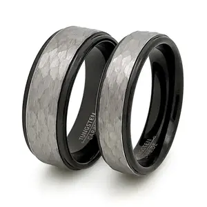 His and Hers Tungsten Wedding Rings, Hammered Tungsten Rings for Men Women Wedding Bands Comfort Fit TCR500