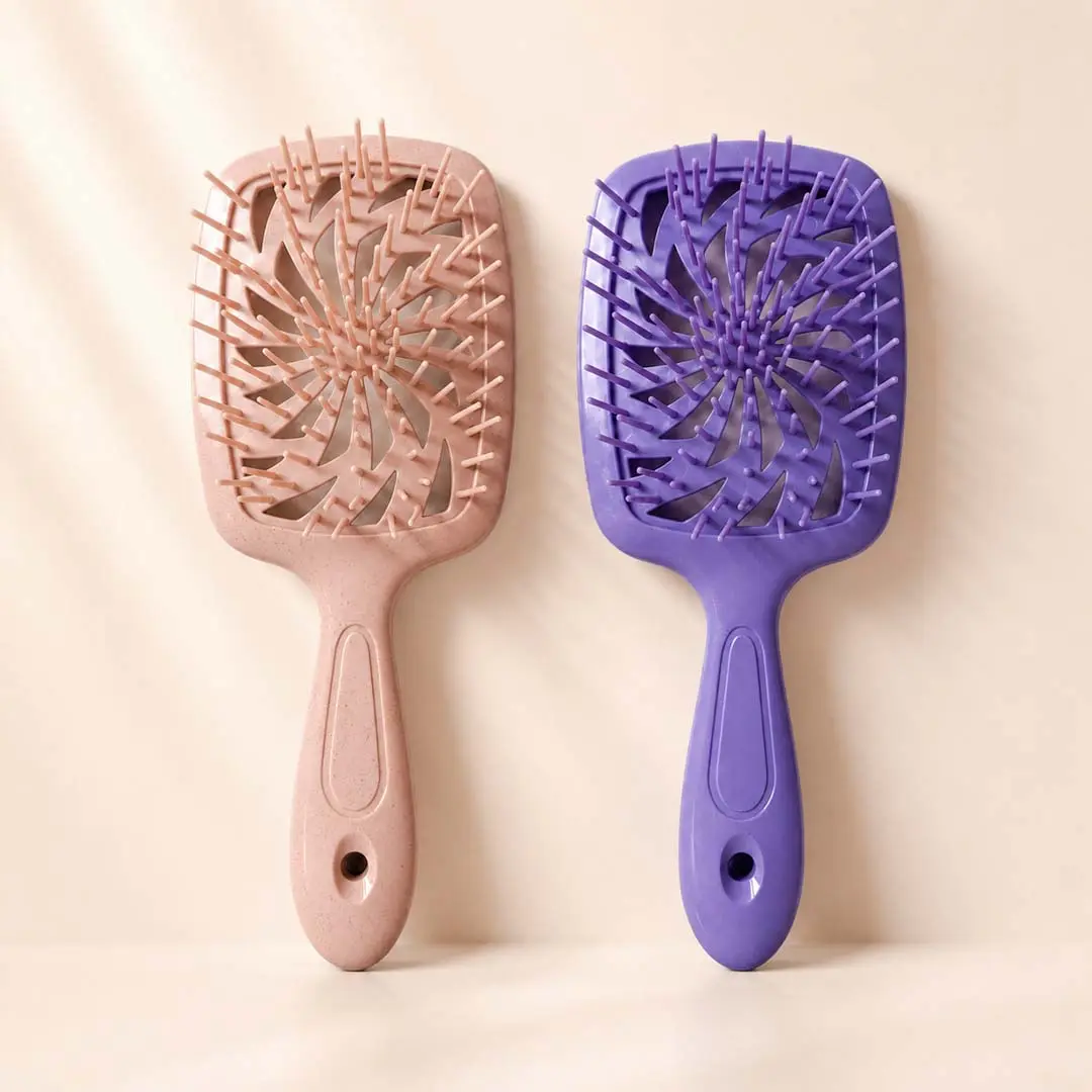 [Buy 1-Get-1 Free] Hollow Mesh Vented Detangling Hair Brush - Ultra-Soft Bristles for Effortless Tangle Removal - Suitable for Natural Curly/Straight Wet/Dry Damaged Hair - For Women, Kids - Purple & Speckled Peach