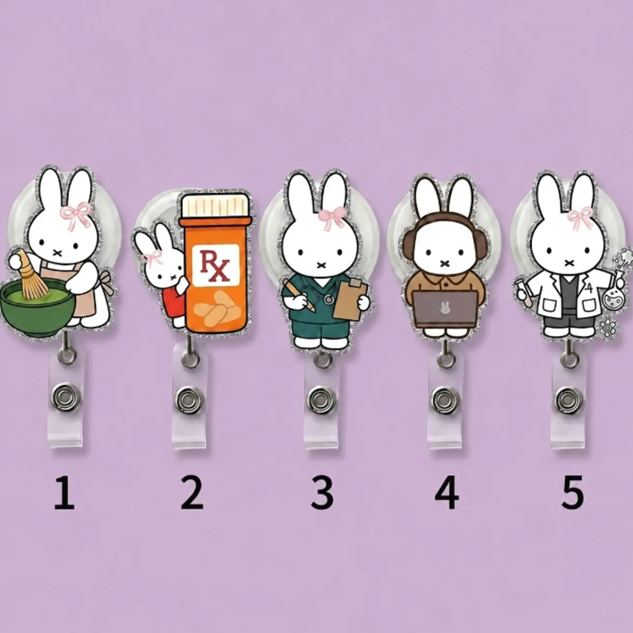 Kawaii Bunny Shaker Badge Reel, Acrylic Medical ID Holder, Nurse Ophthalmologist Gift