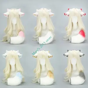 Sheep Ear Headbands and Sheep Tail Set Halloween Sheep Costume Accessories for Kid Adult Halloween Christmas Cosplay Props Masks Cloth