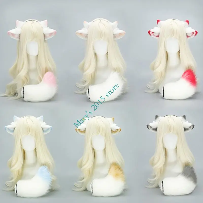 Sheep Ear Headbands and Sheep Tail Set Halloween Sheep Costume Accessories for Kid Adult Halloween Christmas Cosplay Props Masks Cloth