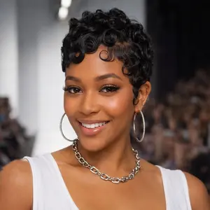 Short Curly Pixie Cut 13x4 Lace Front Wig Human Hair Wigs 13x4 HD Lace Frontal Wigs Short Layered Curly Glueless Wig Pre Plucked Deep Wave Pixie Cut Human Hair Wigs for Black Women, Nat