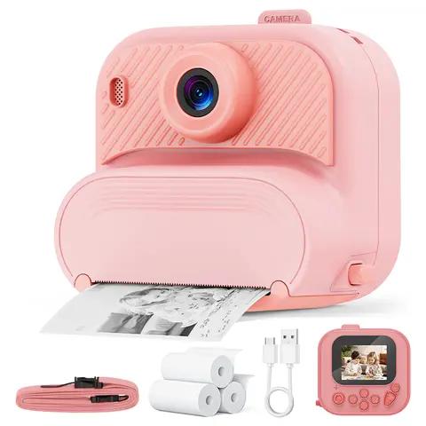 Kids' Rechargeable Instant Printing Digital Camera Toy (3+ Yrs) - Built-In Charging, 1080P HD, 16X Zoom, Time-Lapse, Non-Toxic Plastic, Print Paper Included, MP3 Player, Games - Ideal 4-10 Yr Old Birthday Gift (Toys & Hobbies Electric Digital Cameras)