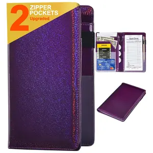 Server Books for Waitress - Glitter Leather Waiter Book Server Wallet with Zipper Pocket, Cute Waitress Book&Waitstaff Organizer with  Pocket Fit Server Apron (Glitter Purple)