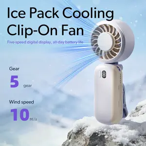Ice Pack Cooling Clip-On Fan 10m/s High-Speed Personal Fan with 360° Dual-Axis Rotation 4000mAh Battery 5-Speed LED Display Ideal for Travel Stroller and Umbrella