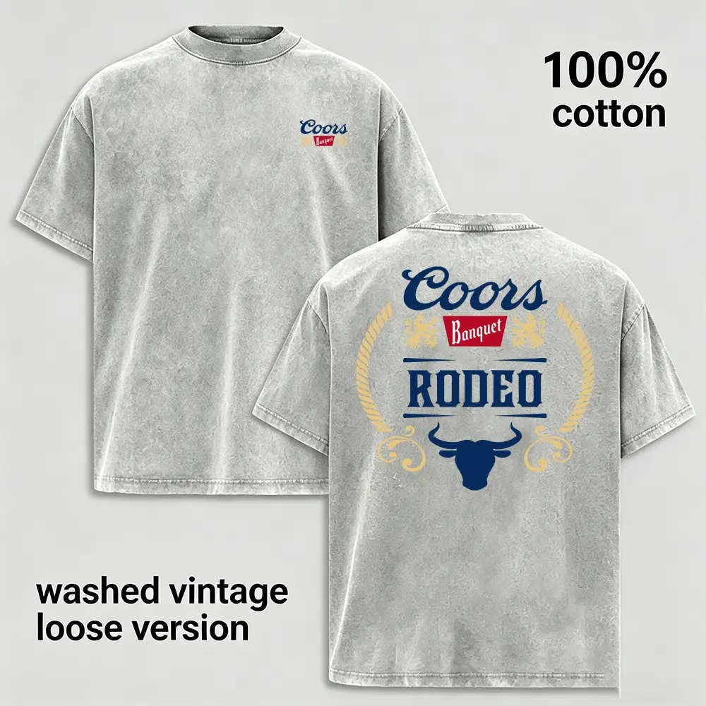 Men's Vintage Washed Rodeo Graphic T Shirt 100% Cotton Oversized Western Cowboy Tee Bull Skull Ranch Shirt Heavyweight Casual Country Western Streetwear Summer Top