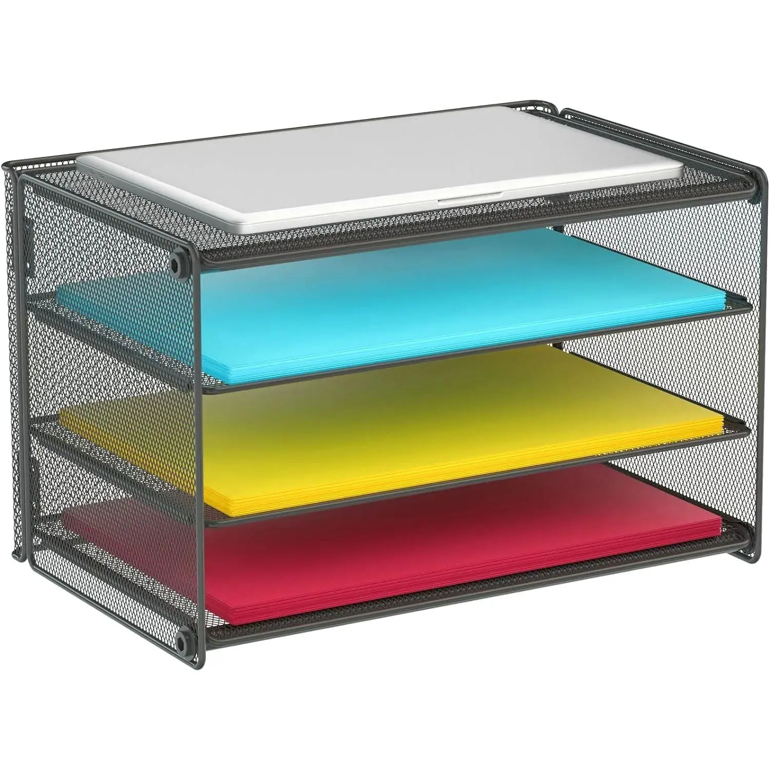 Paper Letter Tray, 3 Tier Desk File Organizer Paper Sorter Letter Shelf Rack, Mesh Made,Black ...