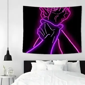 Pink Neon Hand Tapestry, Glow Effect Style Printed Polyester Wall Hanging Decor, Aesthetic Bedroom Dorm Room Wall Art Gift