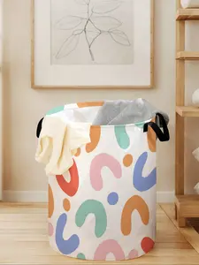 Creative Smiley Face Print Laundry Basket with Handle, Durable Foldable Storage Bin for Clothes & Toys, Large Capacity Organizer