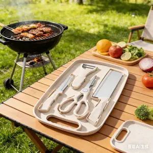 5-In-1 ecru Stainless Steel Multi-Function Vegetable Cutter Set- Portable, Sharp And Easy to Clean, Equipped with a Chopper, Scissors, Peeler, Fruit Knife - Suitable for Home And Outdoor Use, The Best Choice for Gifts