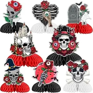 Halloween Rose Skeleton Party Decoration Red Crimson Rose Skull Halloween Bday Honeycomb Centerpieces Gothic Skull Decoration Halloween Floral Skeleton Bday Party Decoration