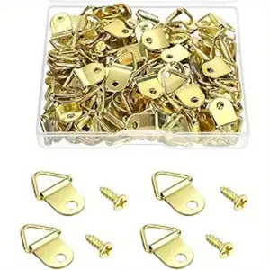100pcs Picture Hooks, Triangle Ring Picture Hangers With Screws, Picture Frame Hardware, Silvery/ Golden
