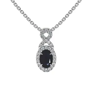 Oval Cut Blue Sapphire Twist Halo Pendant (0.80cttw)- PBS002-6X4-A