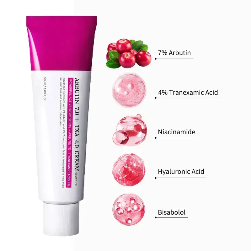 arbutin glutathione Arbutin 7% + Tranexamic Acid 4% Cream, 70,000ppm Arbutin, 40,000ppm TXA,  Niacinamide, Glutathione, Dark Spots, Freckle, Blemishes, Pigmentation,  Korean Skin Care, 50ml, 1.69 fl. oz