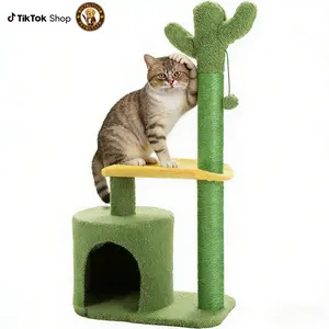Scratching Post with Ball 36.5 Cactus Cat Tree Tower, Multi-Level Indoor Plush Cat Condo with Sisal Scratching Posts for Kittens & Small Cats