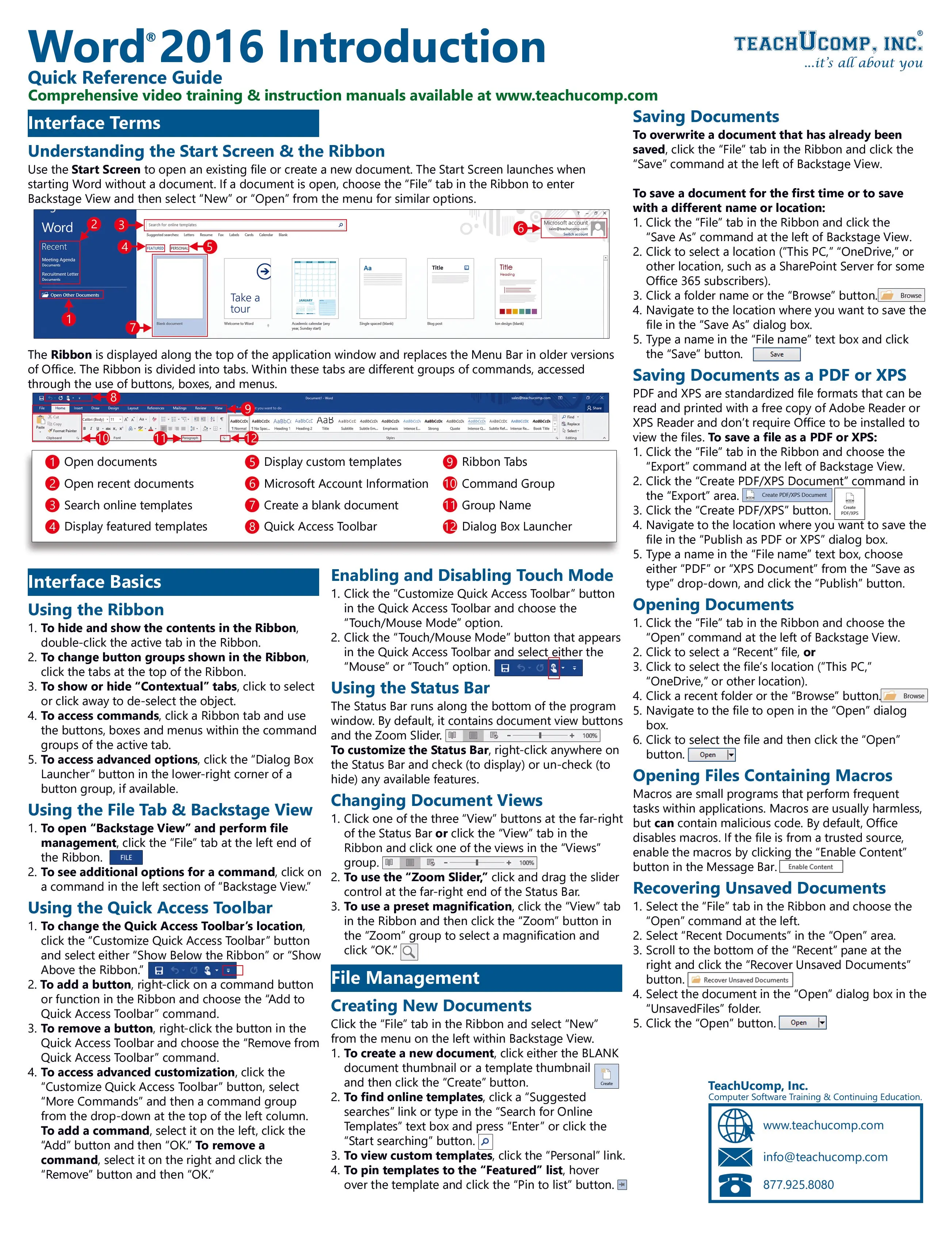 Word 2016 Introductory Quick Reference Guide