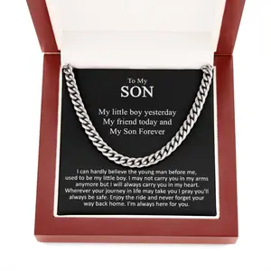 Gift For Son From Mom, Son Cuban Chain Necklace, Mother To Son Gifts, Sentimental Gifts For Son Birthday, Unique Gifts For Son From Mother, Mother's day Gift Necklace With Meaningful Message Card Inside & Box