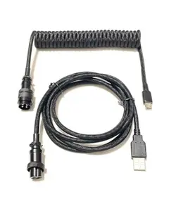Custom Coiled Aviator Keyboard Cables, Double Sleeving with Metal GX-16 Aviator, Heat Shrink, 1.5M USB C to USB A molding