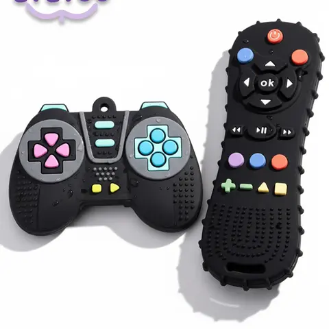 【Black Friday】2-Pack Silicone Teething Toys for Babies, Sensory Teethers Shaped Like Game Controller and Remote Control, Soothing Chew Toys for Infants 0-12 Months