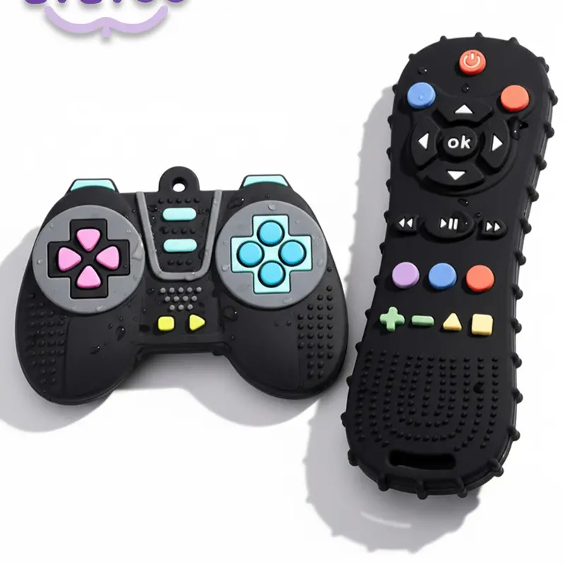 【Black Friday】2-Pack Silicone Teething Toys for Babies, Sensory Teethers Shaped Like Game Controller and Remote Control, Soothing Chew Toys for Infants 0-12 Months