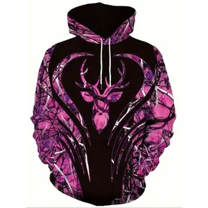 Men's Casual Hooded Sweatshirt with 3D Deer Print, Polyester Knit Fabric, Medium Stretch, Regular Fit, All Seasons Wear