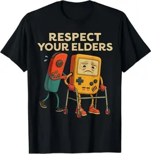Respect Your Elders Retro Gaming Funny Gamer Controller 80s T-Shirt Shirt Printed in USA