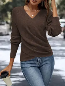 Elegant Women's Casual Knit Sweater, Long Sleeve Warm Pullover for Spring & Fall, Korean Holiday Top