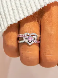 Women's Elegant Heart Design Promise Ring, Exquisite Trendy Artificial Zircon Decor Ring, Fashionable Jewelry for Women As Engagement Anniversary Birthday Gift, Heart Shaped Engagement Ring
