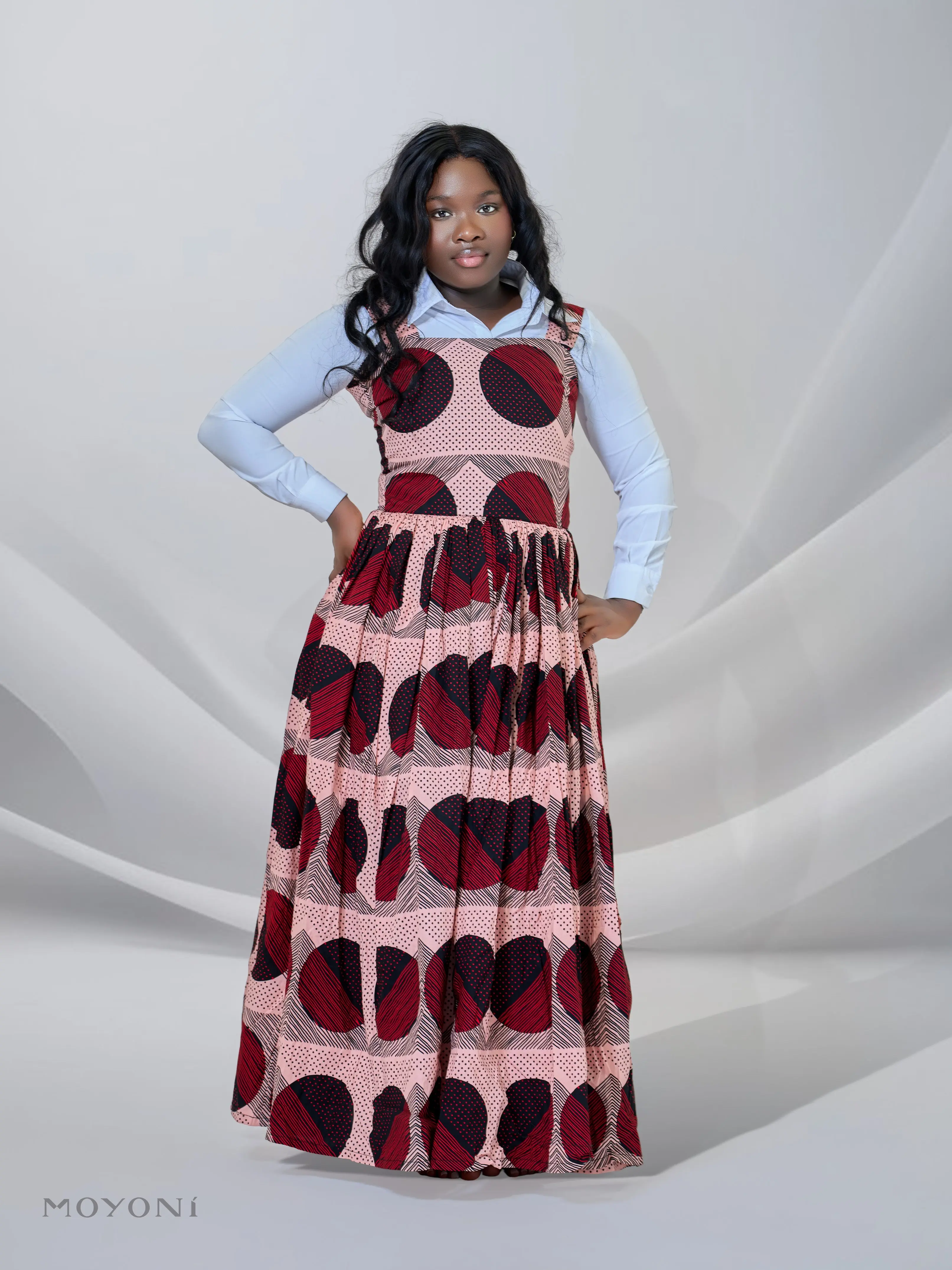 Daydream Kitenge Maxi Dress & White Shirt Set – Handmade African Print Two-Piece, Modest Casual Maxi Dress for Everyday, Brunch & Outings