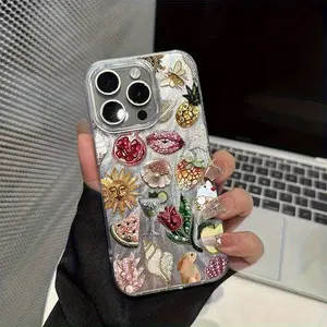 Pomegranate Flower Print Beaded Phone Case for iPhone 17 16 15 14 13 12 11, Stylish Protective Cover, Unique Design, Perfect Fit, Accessories