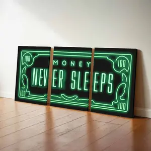 Money Never Sleeps Posters Green 100 Dollar Canvas Print Aesthetics Office Quote Money Poster Never Sleeps Sayings Wall Decor Modern Home Office Living Room Wall Decor