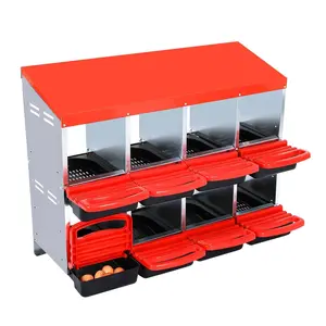 8 Compartment Chicken Nesting Box, Chicken Laying Box with Egg Collection, Roll Away Nesting Boxes without Leg, Metal Egg Laying Boxes for Chickens Coop, Duck Coops and Hens,Red
