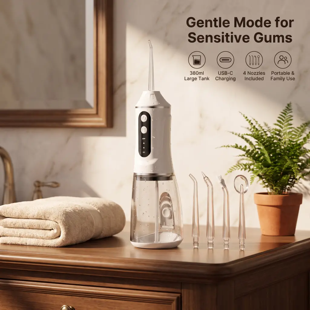 Portable Oral Irrigator, Adjustable Pressure USB-C Rechargeable Water Flosser for Home & Travel Oral Care