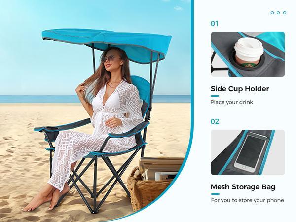 ALPHA CAMP Heavy Duty Canopy Lounge Chair Sunshade Hiking Travel Chair with Cup Holder Camping Equipment