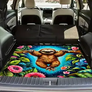 1pc Cute Sloth Floral Car Trunk Mat - Soft Easy-Clean Durable SUV Trunk Liner with Vibrant Sloth & Flower Design, Fit for Most Vehicles, Stylish Interior Protection Accessory, Trunk Mat for Car, Playful Design, Car Interior Accessories Girls