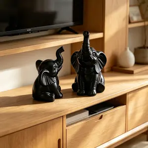 2pcs Matte Resin Elephant Statues, Modern Minimalist Living Room Decor, TV Cabinet Shelf Ornament, Halloween Party Decoration, Business Gift