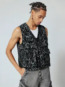 Men's Leopard Print Zip Up Vest Jacket, Regular Fit Casual Comfy Sleeveless Outerwear Tops for Daily Wear, Men's Clothes for All Seasons