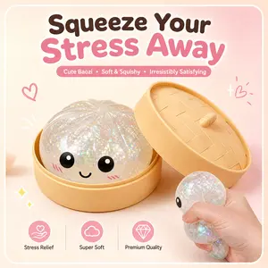 Giant Glitter Dumpling, GiantDumpling Squishy, Mega Rainbow Dumplings,Cute Anxiety Relief Fidget Toy, with SteamerBox,Soft Squeeze Decompression Dough for Adults Dietary