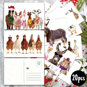 20pcs Farm animal life merry Christmas postcards, new year & Holiday thank you gift, noel, joy, peace, Unique Xmas Gift for family & friend, Congratulations, best wishes