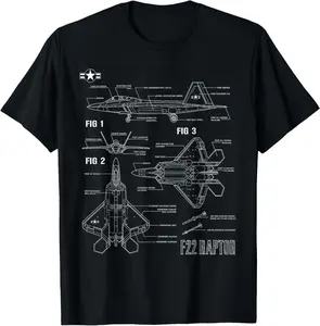 100%cotton American Aircraft Stealth Fighter F22 Raptor Blueprint T-Shirt
