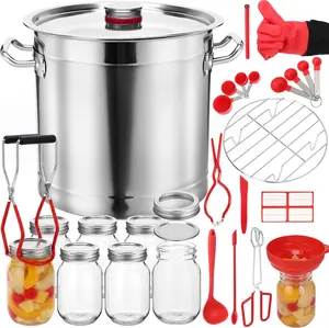 Complete Canning Supplies Tool Set - 21 Qt Water Bath Canning Pot with 8 Mason Jars, Stainless Steel Jar Rack, Tongs, Funnel, Lid Lifter All-In-One Canning Kit