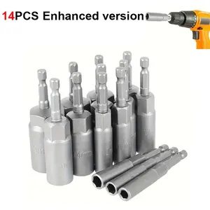 Magnetic Hex Socket Adapter Set, 14pcs 6-19mm Deep Socket Adapters, Drive Sockets, Hex Shank Nut Driver Drill Bits, Magnetic Hex Socket Set, Construction Tools